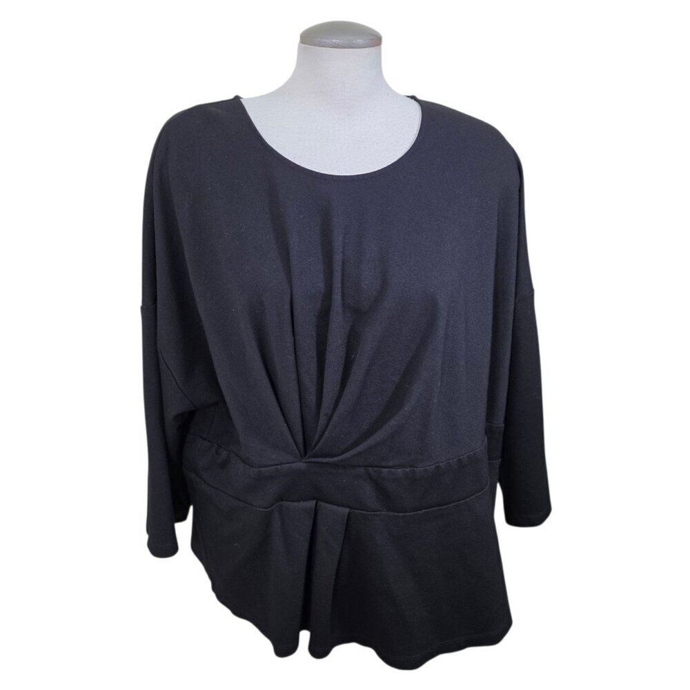 Eloquii Womens 26 Plus Size Blouse Top Peplum Asymmetrical Ruched Front Black